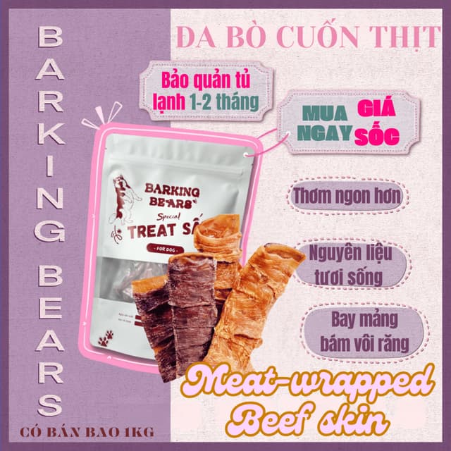 Da Bò Xương Gặm cho chó cuốn thịt vịt hoặc gà sấy khô Sạch Răng Không Hôi Miệng Bánh Thưởng Treat Ăn Vặt Cho CHó