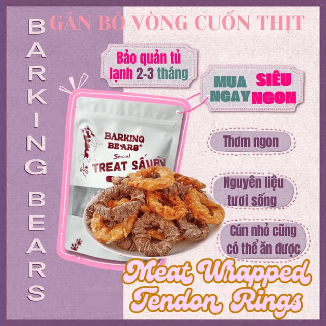 Gân bò vòng cuốn thịt vịt hoặc gà size nhỏ bổ sung protein treat snack sấy cho chó bánh thưởng cho chó gặm sạch răng